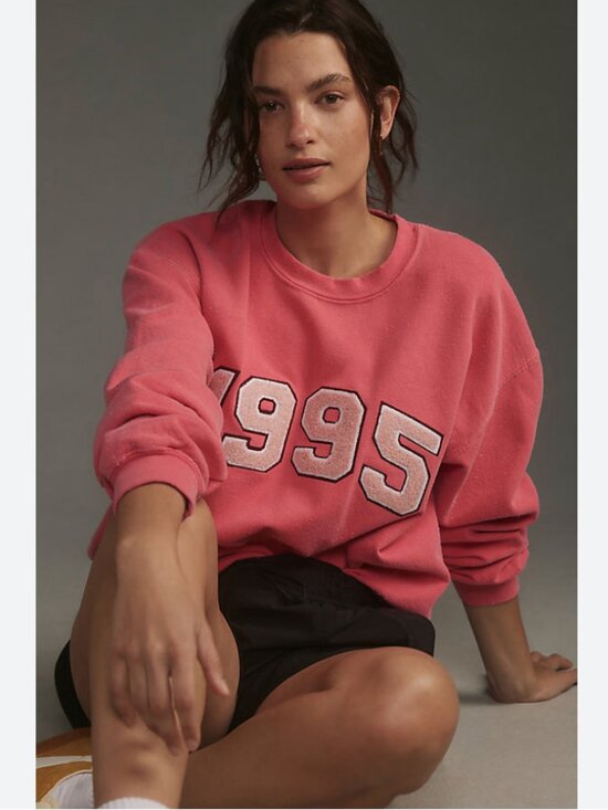 Anthropologie Tops - Anthropologie 1995 Oversized Crew Neck Sweatshirt Pink S